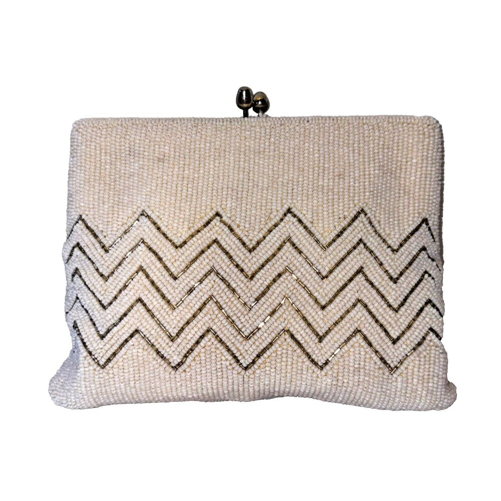 Vintage 1950s Beaded Evening Clutch Lee’s Bag Shop NY Made in Japan White